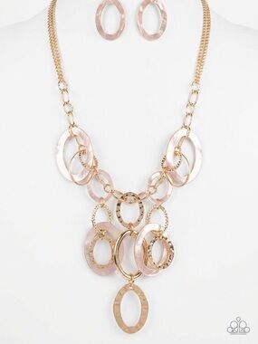 Gold Multi-Oval Statement Necklace and Earring Set